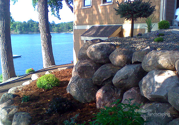 Lakeside Landscaping - Boulder Wall and softscape
